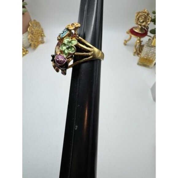 Aldo Flower Ladybug Butterfly Orange Center Stone Cluster Ring Size 6.5 Enamel - Picture 8 of 10